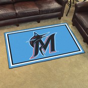 Miami Marlins 4ft. x 6ft. Plush Area Rug - M Marlin Cap Logo - Blue, 32786