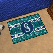 Seattle Mariners Holiday Sweater Starter Mat Accent Rug - 19in. x 30in. - S Cap Logo - Green, 32818