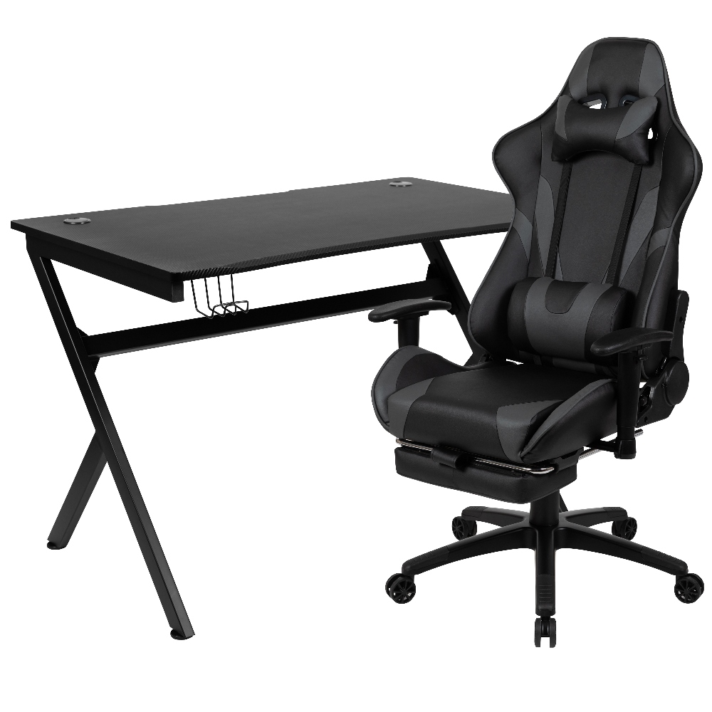 Gaming Desk Computer Table Metal Frame w/ Cup Holder, Headphone Hook, Cable  Hole