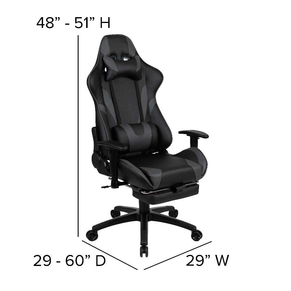 Black Gaming Desk with Cup Holder/Headphone Hook/2 Wire Management Holes &  Black Reclining Back/