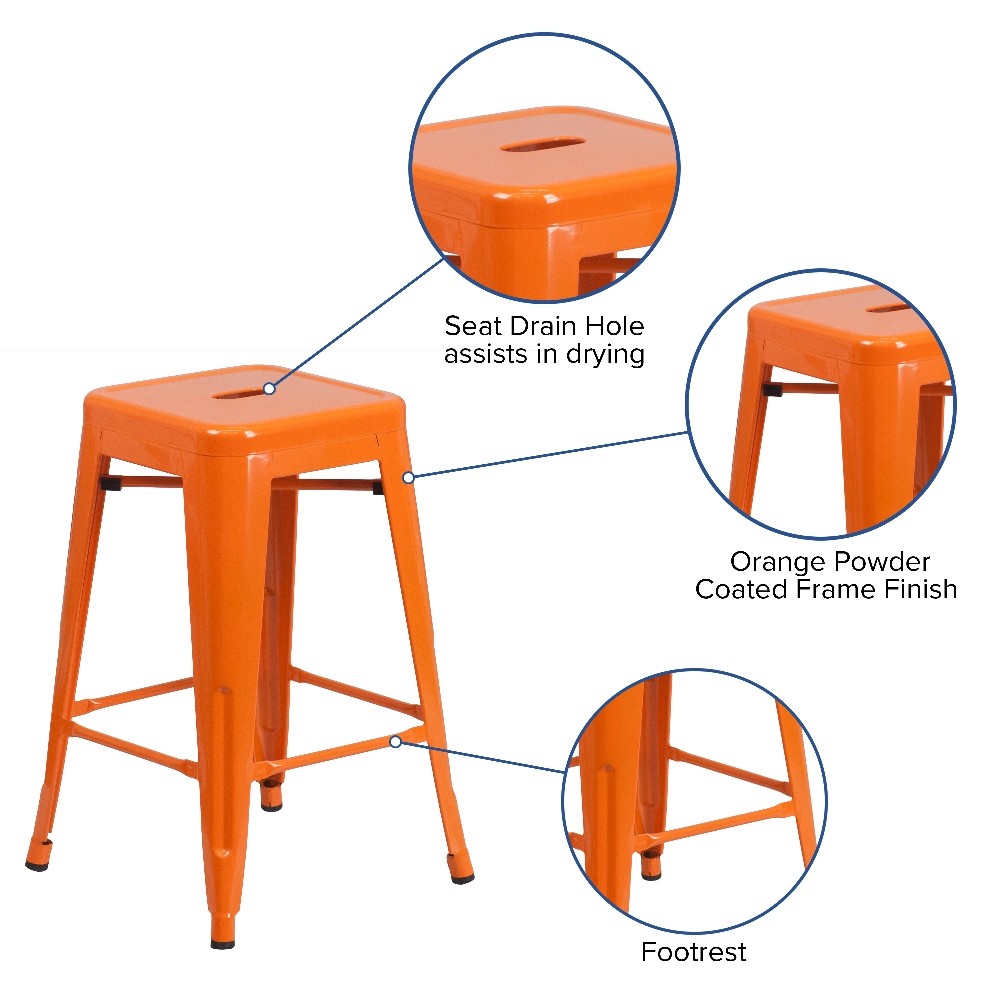 Orange metal outlet stool