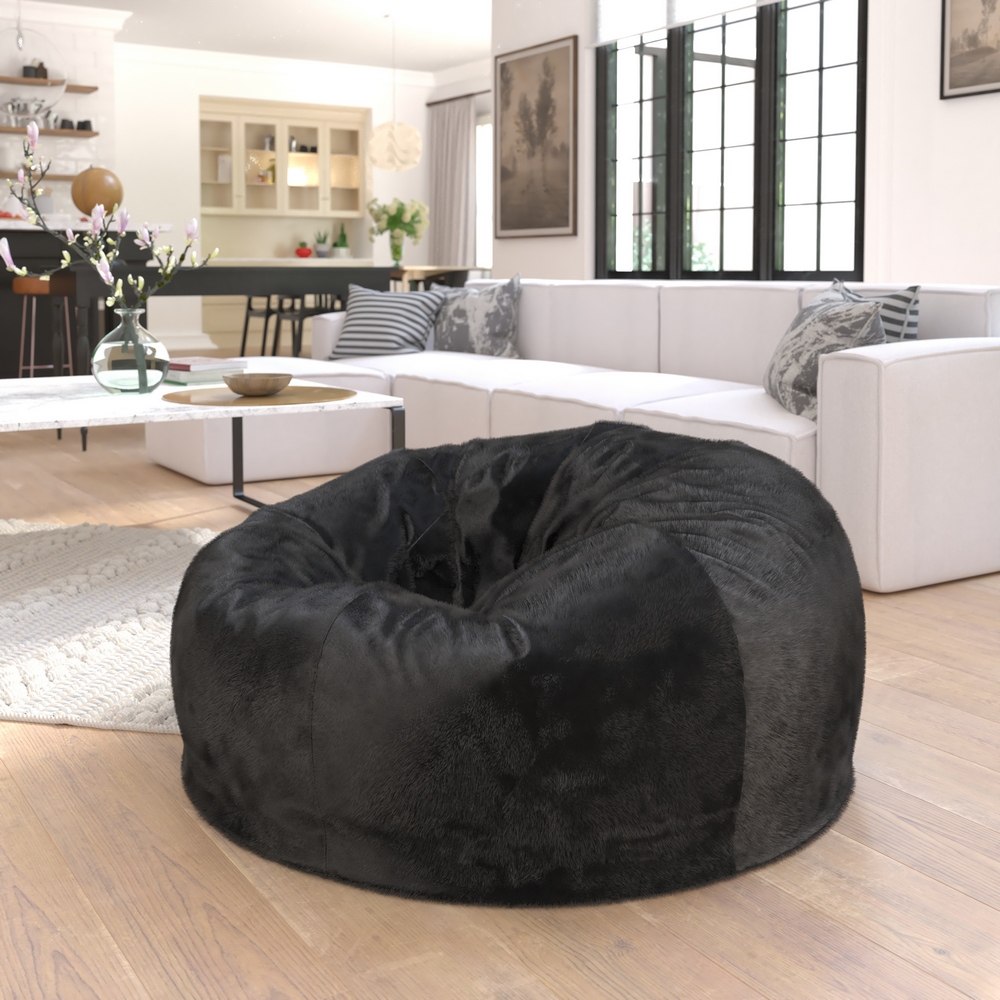 Black fur bean bag chair deals