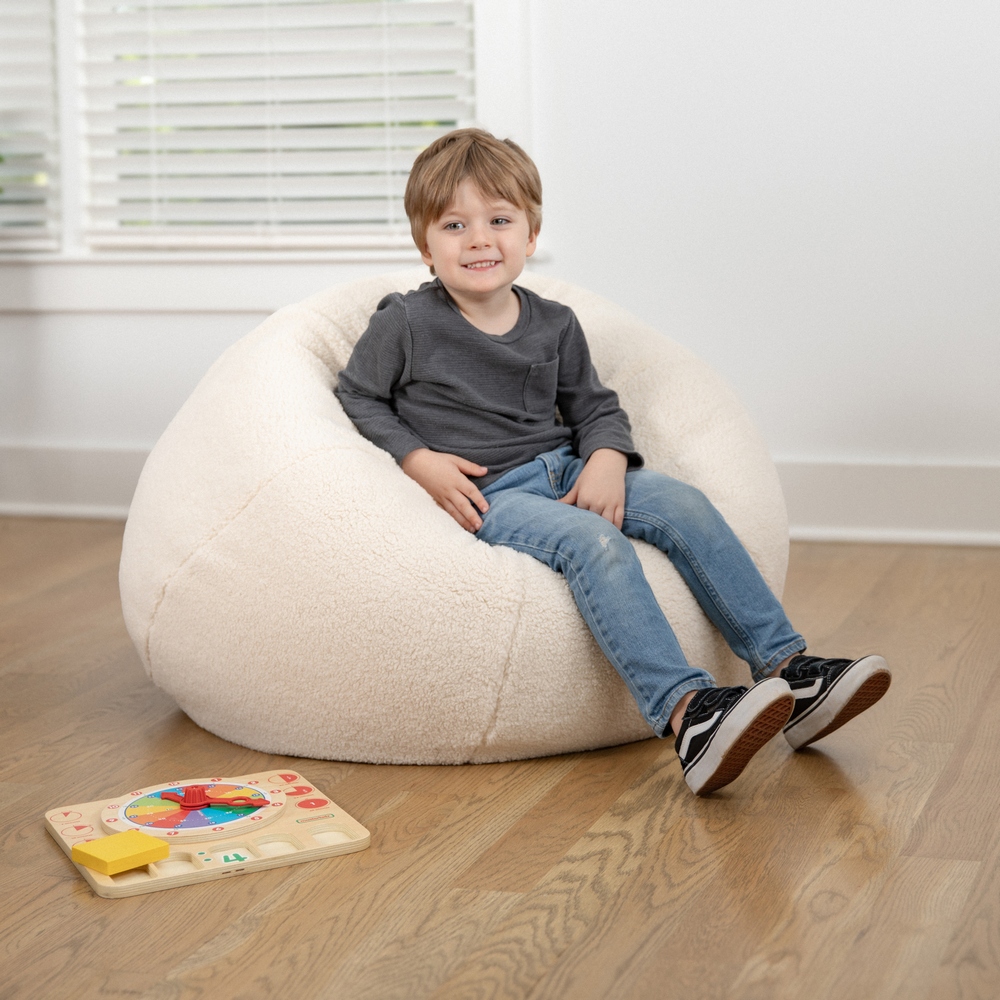 Dillon Small Natural Faux Sherpa Refillable Bean Bag Chair for Kids and Teens DG BEAN SMALL