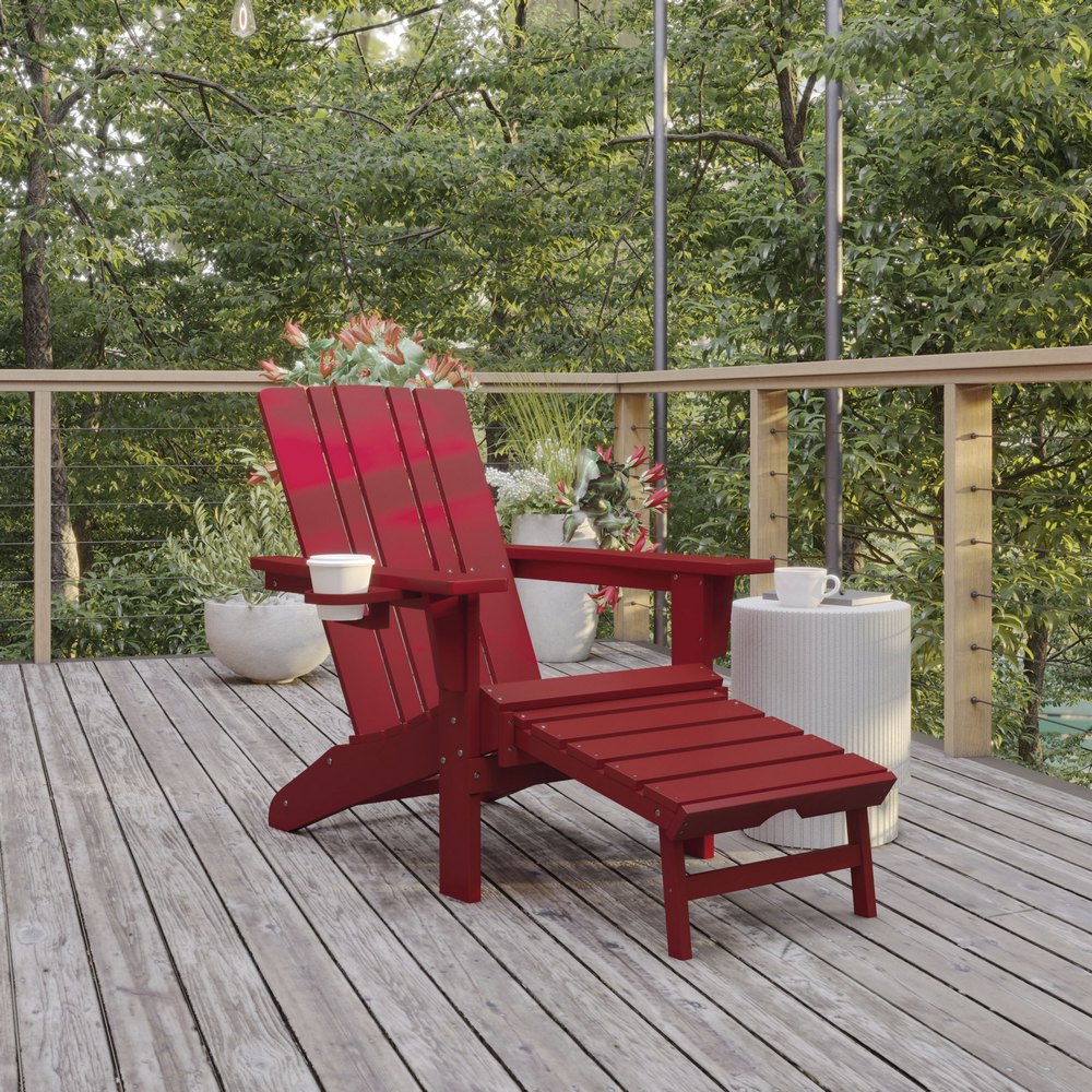 Halifax HDPE Adirondack Chair with Cup Holder and Pull Out Ottoman