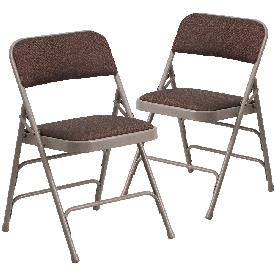 2 Pk. HERCULES Series Curved Triple Braced & Double Hinged Brown Patterned Fabric Metal Folding Chair, 2-AW-MC309AF-BRN-GG