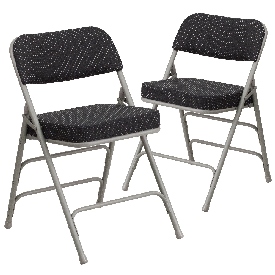 2 Pk. HERCULES Series Premium Curved Triple Braced & Double Hinged Black Pin-Dot Fabric Metal Folding Chair, 2-AW-MC320AF-BK-GG