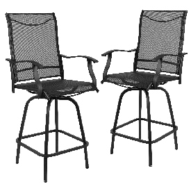 Patio Bar Height Stools Set of 2, All-Weather Textilene Swivel Patio Stools and Deck Chairs with High Back & Armrests in Black, 2-ET-SWVLPTO-30-BK-GG Patio Bar Height Stools Set of 2, All-Weather Textilene Swivel Patio Stools and Deck Chairs with High Back & Armrests in Black, 2-ET-SWVLPTO-30-BK-GG