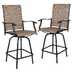 Patio Bar Height Stools Set of 2, All-Weather Textilene Swivel Patio Stools and Deck Chairs with High Back & Armrests in Brown, 2-ET-SWVLPTO-30-GG Patio Bar Height Stools Set of 2, All-Weather Textilene Swivel Patio Stools and Deck Chairs with High Back & Armrests in Brown, 2-ET-SWVLPTO-30-GG