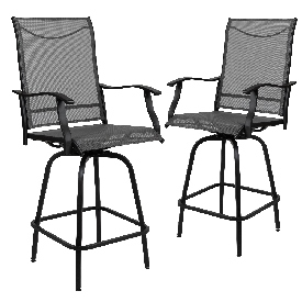 Patio Bar Height Stools Set of 2, All-Weather Textilene Swivel Patio Stools and Deck Chairs with High Back & Armrests in Gray, 2-ET-SWVLPTO-30-GR-GG Patio Bar Height Stools Set of 2, All-Weather Textilene Swivel Patio Stools and Deck Chairs with High Back & Armrests in Gray, 2-ET-SWVLPTO-30-GR-GG