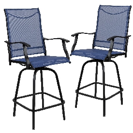 Patio Bar Height Stools Set of 2, All-Weather Textilene Swivel Patio Stools and Deck Chairs with High Back & Armrests in Navy, 2-ET-SWVLPTO-30-NV-GG Patio Bar Height Stools Set of 2, All-Weather Textilene Swivel Patio Stools and Deck Chairs with High Back & Armrests in Navy, 2-ET-SWVLPTO-30-NV-GG