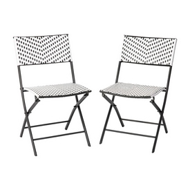 Rouen Set of 2 Commercial Grade Foldable French Bistro Chairs, Indoor/Outdoor PE Rattan Back and Seat, Black/White with Black Steel Frames, 2-FV-FWA086-BLK-WHT-GG Rouen Set of 2 Commercial Grade Foldable French Bistro Chairs, Indoor/Outdoor PE Rattan Back and Seat, Black/White with Black Steel Frames, 2-FV-FWA086-BLK-WHT-GG