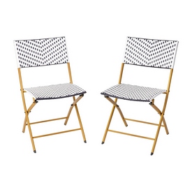 Rouen Set of 2 Commercial Grade Foldable French Bistro Chairs, Indoor/Outdoor PE Rattan Back and Seat, Navy/White with Natural Steel Frames, 2-FV-FWA086-NVY-WHT-GG Rouen Set of 2 Commercial Grade Foldable French Bistro Chairs, Indoor/Outdoor PE Rattan Back and Seat, Navy/White with Natural Steel Frames, 2-FV-FWA086-NVY-WHT-GG