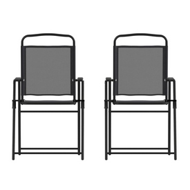 Set of 2 Mystic Folding Patio Sling Chairs, Outdoor Textilene Lawn Chairs with Armrests in Black, 2-GM-SC098-BK-GG