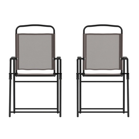 Set of 2 Mystic Folding Patio Sling Chairs, Outdoor Textilene Lawn Chairs with Armrests in Brown, 2-GM-SC098-BR-GG