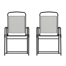 Set of 2 Mystic Folding Patio Sling Chairs, Outdoor Textilene Lawn Chairs with Armrests in Gray, 2-GM-SC098-GY-GG