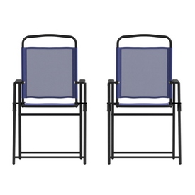 Set of 2 Mystic Folding Patio Sling Chairs, Outdoor Textilene Lawn Chairs with Armrests in Navy, 2-GM-SC098-NV-GG