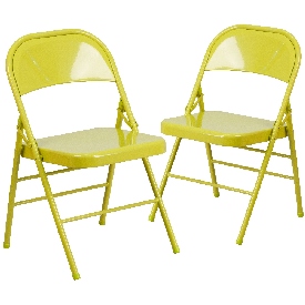2 Pk. HERCULES COLORBURST Series Twisted Citron Triple Braced & Double Hinged Metal Folding Chair, 2-HF3-CITRON-GG 2 Pk. HERCULES COLORBURST Series Twisted Citron Triple Braced & Double Hinged Metal Folding Chair, 2-HF3-CITRON-GG