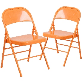 2 Pk. HERCULES COLORBURST Series Orange Marmalade Triple Braced & Double Hinged Metal Folding Chair, 2-HF3-ORANGE-GG 2 Pk. HERCULES COLORBURST Series Orange Marmalade Triple Braced & Double Hinged Metal Folding Chair, 2-HF3-ORANGE-GG