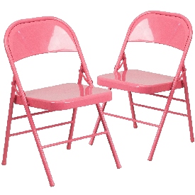 2 Pk. HERCULES COLORBURST Series Bubblegum Pink Triple Braced & Double Hinged Metal Folding Chair, 2-HF3-PINK-GG 2 Pk. HERCULES COLORBURST Series Bubblegum Pink Triple Braced & Double Hinged Metal Folding Chair, 2-HF3-PINK-GG