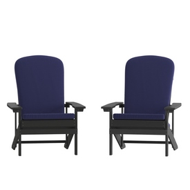 Charlestown Set of 2 All-Weather Poly Resin Wood Adirondack Chairs in Slate Gray with Blue Cushions for Deck, Porch, and Patio, 2-JJ-C14501-CSNBL-SLT-GG Charlestown Set of 2 All-Weather Poly Resin Wood Adirondack Chairs in Slate Gray with Blue Cushions for Deck, Porch, and Patio, 2-JJ-C14501-CSNBL-SLT-GG