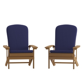Charlestown Set of 2 All-Weather Poly Resin Wood Adirondack Chairs in Teak with Blue Cushions for Deck, Porch, and Patio, 2-JJ-C14501-CSNBL-TEAK-GG Charlestown Set of 2 All-Weather Poly Resin Wood Adirondack Chairs in Teak with Blue Cushions for Deck, Porch, and Patio, 2-JJ-C14501-CSNBL-TEAK-GG