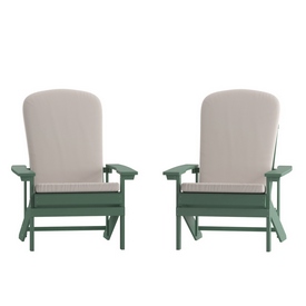 Charlestown Set of 2 All-Weather Poly Resin Wood Adirondack Chairs in Green with Cream Cushions for Deck, Porch, and Patio, 2-JJ-C14501-CSNCR-GRN-GG Charlestown Set of 2 All-Weather Poly Resin Wood Adirondack Chairs in Green with Cream Cushions for Deck, Porch, and Patio, 2-JJ-C14501-CSNCR-GRN-GG