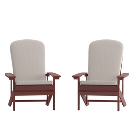 Charlestown Set of 2 All-Weather Poly Resin Wood Adirondack Chairs in Red with Cream Cushions for Deck, Porch, and Patio, 2-JJ-C14501-CSNCR-RED-GG Charlestown Set of 2 All-Weather Poly Resin Wood Adirondack Chairs in Red with Cream Cushions for Deck, Porch, and Patio, 2-JJ-C14501-CSNCR-RED-GG