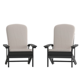 Charlestown Set of 2 All-Weather Poly Resin Wood Adirondack Chairs in Slate Gray with Cream Cushions for Deck, Porch, and Patio, 2-JJ-C14501-CSNCR-SLT-GG Charlestown Set of 2 All-Weather Poly Resin Wood Adirondack Chairs in Slate Gray with Cream Cushions for Deck, Porch, and Patio, 2-JJ-C14501-CSNCR-SLT-GG