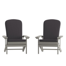 Charlestown Set of 2 All-Weather Poly Resin Wood Adirondack Chairs in Gray with Gray Cushions for Deck, Porch, and Patio, 2-JJ-C14501-CSNGY-LTG-GG Charlestown Set of 2 All-Weather Poly Resin Wood Adirondack Chairs in Gray with Gray Cushions for Deck, Porch, and Patio, 2-JJ-C14501-CSNGY-LTG-GG