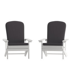 Charlestown Set of 2 All-Weather Poly Resin Wood Adirondack Chairs in White with Gray Cushions for Deck, Porch, and Patio, 2-JJ-C14501-CSNGY-WH-GG Charlestown Set of 2 All-Weather Poly Resin Wood Adirondack Chairs in White with Gray Cushions for Deck, Porch, and Patio, 2-JJ-C14501-CSNGY-WH-GG