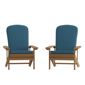 Charlestown Set of 2 All-Weather Poly Resin Wood Adirondack Chairs in Teak with Teal Cushions for Deck, Porch, and Patio, 2-JJ-C14501-CSNTL-TEAK-GG Charlestown Set of 2 All-Weather Poly Resin Wood Adirondack Chairs in Teak with Teal Cushions for Deck, Porch, and Patio, 2-JJ-C14501-CSNTL-TEAK-GG