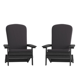 Charlestown Set of 2 All-Weather Poly Resin Indoor/Outdoor Folding Adirondack Chairs in Black with Gray Cushions for Deck, Porch, and Patio, 2-JJ-C14505-CSNGY-BLK-GG Charlestown Set of 2 All-Weather Poly Resin Indoor/Outdoor Folding Adirondack Chairs in Black with Gray Cushions for Deck, Porch, and Patio, 2-JJ-C14505-CSNGY-BLK-GG