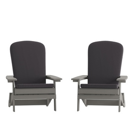 Charlestown Set of 2 All-Weather Poly Resin Indoor/Outdoor Folding Adirondack Chairs in Gray with Gray Cushions for Deck, Porch, and Patio, 2-JJ-C14505-CSNGY-GY-GG Charlestown Set of 2 All-Weather Poly Resin Indoor/Outdoor Folding Adirondack Chairs in Gray with Gray Cushions for Deck, Porch, and Patio, 2-JJ-C14505-CSNGY-GY-GG