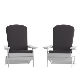 Charlestown Set of 2 All-Weather Poly Resin Indoor/Outdoor Folding Adirondack Chairs in White with Gray Cushions for Deck, Porch, and Patio, 2-JJ-C14505-CSNGY-WH-GG Charlestown Set of 2 All-Weather Poly Resin Indoor/Outdoor Folding Adirondack Chairs in White with Gray Cushions for Deck, Porch, and Patio, 2-JJ-C14505-CSNGY-WH-GG