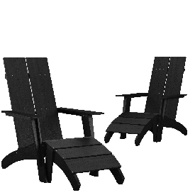 Set of 2 Sawyer Modern All-Weather Poly Resin Wood Adirondack Chairs with Foot Restsin Black, 2-JJ-C14509-14309-BK-GG