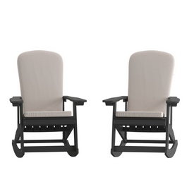 Savannah Set of 2 All-Weather Poly Resin Wood Adirondack Rocking Chairs in Black with Cream Cushions for Deck, Porch, and Patio, 2-JJ-C14705-CSNCR-BK-GG Savannah Set of 2 All-Weather Poly Resin Wood Adirondack Rocking Chairs in Black with Cream Cushions for Deck, Porch, and Patio, 2-JJ-C14705-CSNCR-BK-GG