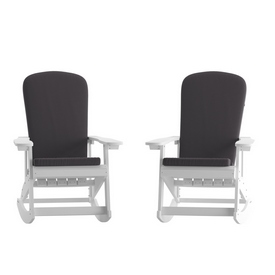 Savannah Set of 2 All-Weather Poly Resin Wood Adirondack Rocking Chairs in White with Gray Cushions for Deck, Porch, and Patio, 2-JJ-C14705-CSNGY-WH-GG Savannah Set of 2 All-Weather Poly Resin Wood Adirondack Rocking Chairs in White with Gray Cushions for Deck, Porch, and Patio, 2-JJ-C14705-CSNGY-WH-GG