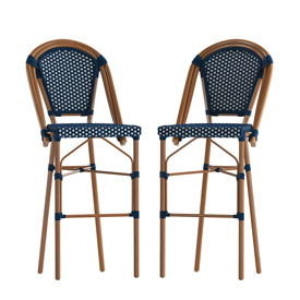 Bordeaux Set of 2 Stackable Indoor/Outdoor French Bistro 30" High Barstools, Commercial Grade, Navy/White and Bamboo Finish, 2-SDA-AD642001-BS-NVYWH-NAT-GG Bordeaux Set of 2 Stackable Indoor/Outdoor French Bistro 30" High Barstools, Commercial Grade, Navy/White and Bamboo Finish, 2-SDA-AD642001-BS-NVYWH-NAT-GG