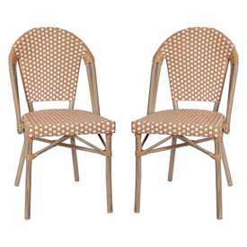 Lourdes Set of 2 Indoor/Outdoor Commercial French Bistro Stack Chairs, Natural/White PE Rattan Back & Seat, Bamboo Print Light Natural Aluminum Frame, 2-SDA-AD642001-F-NATWH-LTNAT-GG Lourdes Set of 2 Indoor/Outdoor Commercial French Bistro Stack Chairs, Natural/White PE Rattan Back & Seat, Bamboo Print Light Natural Aluminum Frame, 2-SDA-AD642001-F-NATWH-LTNAT-GG