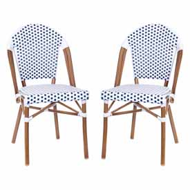 Lourdes Set of 2 Indoor/Outdoor Commercial French Bistro Stacking Chair, White/Gray PE Rattan Back and Seat, Bamboo Print Aluminum Frame in Natural, 2-SDA-AD642001-F-WHGY-NAT-GG Lourdes Set of 2 Indoor/Outdoor Commercial French Bistro Stacking Chair, White/Gray PE Rattan Back and Seat, Bamboo Print Aluminum Frame in Natural, 2-SDA-AD642001-F-WHGY-NAT-GG