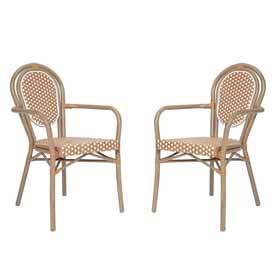 2 Pack Lourdes Indoor/Outdoor Commercial Thonet French Bistro Stack Chair with Arms, Natural/White PE Rattan and Bamboo Aluminum Frame in Lt Natural, 2-SDA-AD642002A-NATWH-LTNAT-GG 2 Pack Lourdes Indoor/Outdoor Commercial Thonet French Bistro Stack Chair with Arms, Natural/White PE Rattan and Bamboo Aluminum Frame in Lt Natural, 2-SDA-AD642002A-NATWH-LTNAT-GG