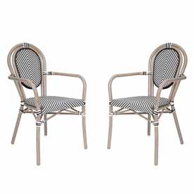 2 Pack Marseille Indoor/Outdoor Commercial Thonet French Bistro Stack Chair with Arms, Black/White Textilene and Bamboo Aluminum Frame in LT Natural, 2-SDA-AD642002A-TXT-BLKWH-LTNAT-GG 2 Pack Marseille Indoor/Outdoor Commercial Thonet French Bistro Stack Chair with Arms, Black/White Textilene and Bamboo Aluminum Frame in LT Natural, 2-SDA-AD642002A-TXT-BLKWH-LTNAT-GG