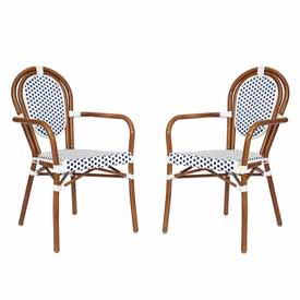 2 Pack Lourdes Indoor/Outdoor Commercial Thonet French Bistro Stacking Chair with Arms, White and Navy PE Rattan and Bamboo Aluminum Frame in Natural, 2-SDA-AD642002A-WHNVY-NAT-GG 2 Pack Lourdes Indoor/Outdoor Commercial Thonet French Bistro Stacking Chair with Arms, White and Navy PE Rattan and Bamboo Aluminum Frame in Natural, 2-SDA-AD642002A-WHNVY-NAT-GG
