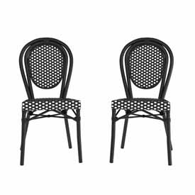 2 Pack Lourdes Indoor/Outdoor Commercial Thonet French Bistro Stacking Chair, Black and White PE Rattan and Black Aluminum Frame, 2-SDA-AD642002S-BKWH-BK-GG 2 Pack Lourdes Indoor/Outdoor Commercial Thonet French Bistro Stacking Chair, Black and White PE Rattan and Black Aluminum Frame, 2-SDA-AD642002S-BKWH-BK-GG