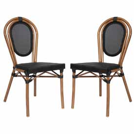 2 Pack Marseille Indoor/Outdoor Commercial Thonet French Bistro Stacking Chair, Black Textilene and Bamboo Print Aluminum Frame in Natural, 2-SDA-AD642002S-TXT-BK-NAT-GG 2 Pack Marseille Indoor/Outdoor Commercial Thonet French Bistro Stacking Chair, Black Textilene and Bamboo Print Aluminum Frame in Natural, 2-SDA-AD642002S-TXT-BK-NAT-GG