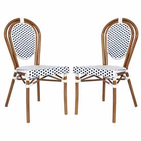 2 Pack Lourdes Indoor/Outdoor Commercial Thonet French Bistro Stacking Chair, White and Navy PE Rattan and Bamboo Print Aluminum Frame in Natural, 2-SDA-AD642002S-WHNVY-NAT-GG 2 Pack Lourdes Indoor/Outdoor Commercial Thonet French Bistro Stacking Chair, White and Navy PE Rattan and Bamboo Print Aluminum Frame in Natural, 2-SDA-AD642002S-WHNVY-NAT-GG