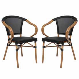 2 Pack Marseille Indoor/Outdoor Commercial French Bistro Stacking Chair with Arms, Black Textilene and Bamboo Print Aluminum Frame in Natural, 2-SDA-ADS642108-BK-NAT-GG 2 Pack Marseille Indoor/Outdoor Commercial French Bistro Stacking Chair with Arms, Black Textilene and Bamboo Print Aluminum Frame in Natural, 2-SDA-ADS642108-BK-NAT-GG