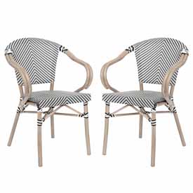 2 Pack Marseille Indoor/Outdoor Commercial French Bistro Stacking Chair with Arms, Black/White Textilene and Bamboo Aluminum Frame in LT Natural, 2-SDA-ADS642108-BLKWH-LTNAT-GG 2 Pack Marseille Indoor/Outdoor Commercial French Bistro Stacking Chair with Arms, Black/White Textilene and Bamboo Aluminum Frame in LT Natural, 2-SDA-ADS642108-BLKWH-LTNAT-GG