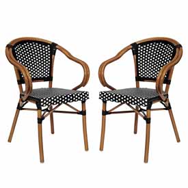 2 Pack Bordeaux Indoor/Outdoor Commercial French Bistro Stacking Chair with Arms, Black and White PE Rattan and Bamboo Print Aluminum Frame in Natural, 2-SDA-ADS642142-BKWH-NAT-GG 2 Pack Bordeaux Indoor/Outdoor Commercial French Bistro Stacking Chair with Arms, Black and White PE Rattan and Bamboo Print Aluminum Frame in Natural, 2-SDA-ADS642142-BKWH-NAT-GG