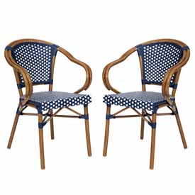 2 Pack Bordeaux Indoor/Outdoor Commercial French Bistro Stacking Chair with Arms, Navy and White PE Rattan and Bamboo Print Aluminum Frame in Natural, 2-SDA-ADS642142-NVYWH-NAT-GG 2 Pack Bordeaux Indoor/Outdoor Commercial French Bistro Stacking Chair with Arms, Navy and White PE Rattan and Bamboo Print Aluminum Frame in Natural, 2-SDA-ADS642142-NVYWH-NAT-GG